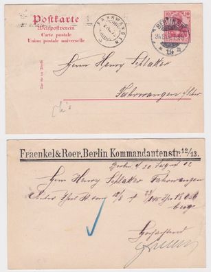 44458 DR Ganzsachen Postkarte P65 Zudruck Fraenkel & Roer Berlin 1902