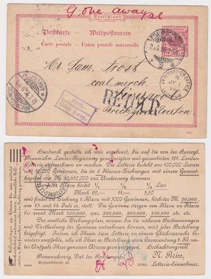 53371 Ganzsachen Postkarte P37 Zudruck N. Reiss conc. Lotterie Braunschweig 1896
