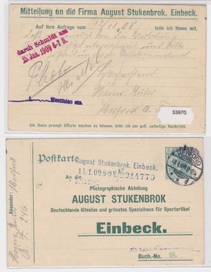 53970 Ganzsache Postkarte P78 Zudruck Aug. Stukenbrok Spezialhaus Einbeck 1909