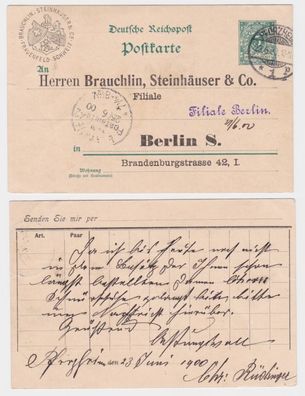 56786 Ganzsachen Postkarte P36 Zudruck Brauchlin, Steinhäuser & Co. Berlin 1900