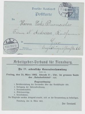 56796 DR Ganzsachen Postkarte P49 Zudruck Arbeitgeber-Verband für Flensburg 1902