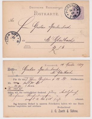 62387 DR Ganzsachen Postkarte P18 Zudruck J.G. Zoeth & Söhne Pössneck 1889