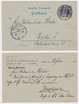 65741 DR Ganzsachen Postkarte P40Aa Zudruck Armen-Direction Berlin 1900
