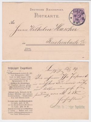 67868 DR Ganzsachen Postkarte P18 Zudruck Expedition Leipziger Tageblatt 1889