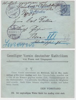 68503 DR Ganzsachen Postkarte P40 Zudruck Geselliger Verein dt. Katholiken Posen