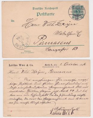 70310 DR Ganzsachen Postkarte P36 Zudruck Levins Wwe & Co. Berlin 1896
