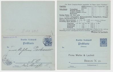 71763 Ganzsachen Postkarte P41 PFII Zudruck Firma Walter & Lachnit Berlin 1901