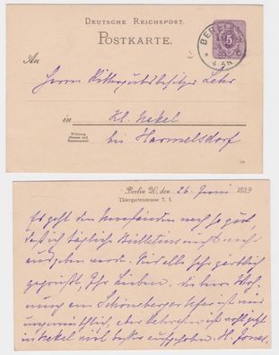 74377 DR Ganzsachen Postkarte P18 Zudruck Thiergartenstrasse 7 Berlin W 1889
