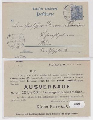 77669 Ganzsachen Postkarte P44 Zudruck Küster Perry & Co. Nachf. Frankfurt 1901
