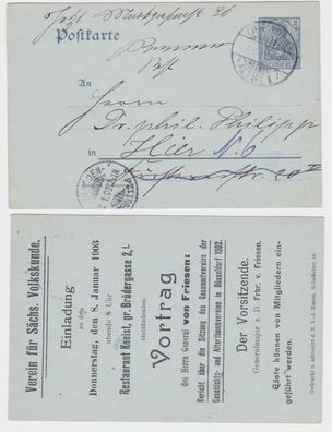 79598 Ganzsachen Postkarte P63 Zudruck Verein für sächs. Volkskunde Dresden 1903