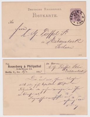 82284 DR Ganzsachen Postkarte P12 Zudruck Rosenberg & Philipsthal Berlin 1883