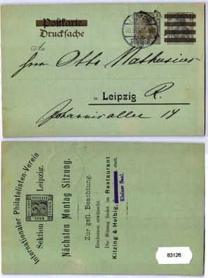 83126 Privat Ganzsache AK PP41/ B6 Int. Philatelisten-Verein Sektion Leipzig 1907