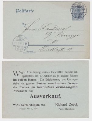 84344 Ganzsachen Postkarte P63 Zudruck Richard Zeeck Papier-Handlung Berlin 1906
