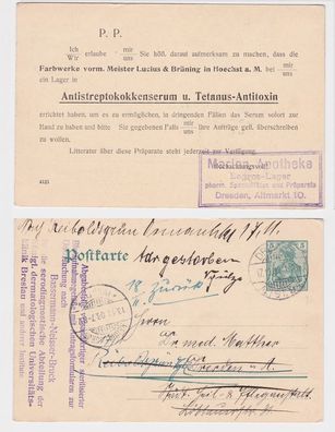 84963 Ganzsache Postkarte P78 Zudruck Tetanus-Antitoxin Marien Apotheke Dresden
