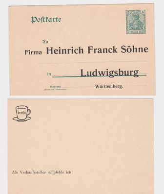 85828 DR Ganzsachen Postkarte P73 Zudruck Heinrich Franck Söhne Ludwigsburg