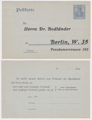 86948 DR Ganzsachen Postkarte P63 Zudruck Dr. Bodländer Berlin 1904