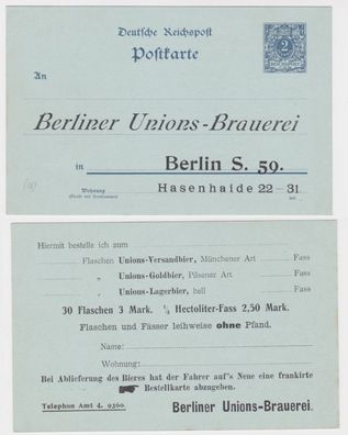 89108 DR Ganzsachen Postkarte P40 Zudruck Berliner Unions-Brauerei Berlin