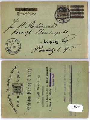 89247 Privat Ganzsache AK PP41/ B6 Int. Philatelisten-Verein Sektion Leipzig 1907
