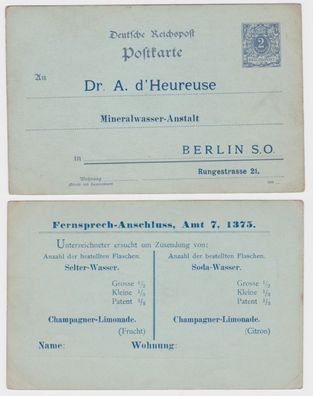 89691 DR Ganzsachen Postkarte P40 Zudruck Dr. A. d'Heureuse Mineralwasser Berlin