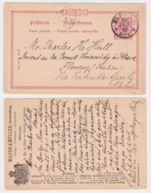 90226 DR Ganzsache Postkarte P25 Zudruck Mayer & Müller Buchhandlung Berlin 1892