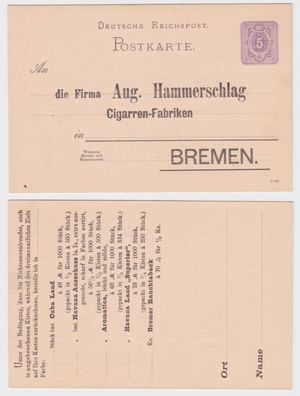 90714 Ganzsachen Postkarte P18 Zudruck Aug. Hammerschlag Cigarren-Fabrik Bremen