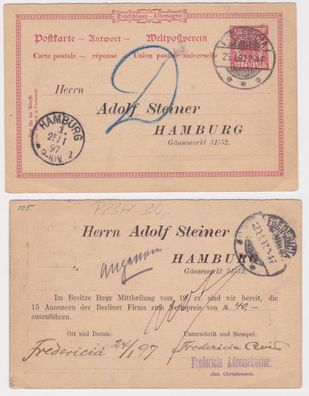 90874 Ganzsachen Postkarte P23A Zudruck Adolf Steiner Hamburg 1897
