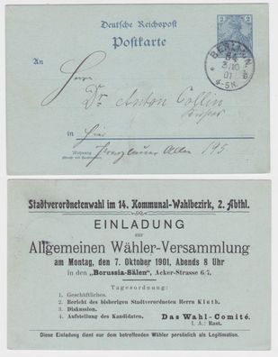 91135 DR Ganzsachen Postkarte P44 Zudruck Stadtverordnetenwahl Berlin 1901