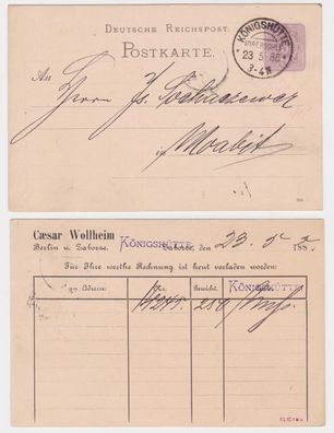 93542 DR Ganzsachen Postkarte P12 Zudruck Caesar Wollheim Berlin & Zaborze 1885