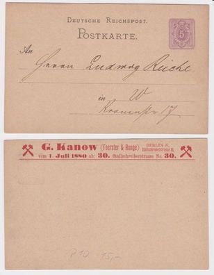 93927 DR Ganzsachen Postkarte P10 Zudruck G. Kanow Foerster & Runge Berlin 1880