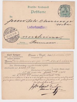94027 DR Ganzsachen Postkarte P50 Zudruck Carl Tröger Lederfabrik Plauen 1901