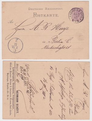 94165 Ganzsachen Postkarte P10 Zudruck Hermann Schött Prägeanstalt Rheydt 1881