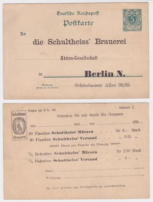 94205 Ganzsachen Postkarte P20 Zudruck Schultheiss' Brauerei AG Berlin