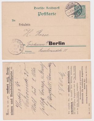 94249 Ganzsachen Postkarte P36 Zudruck Hilfsverein für Weibl. Angestellte Berlin