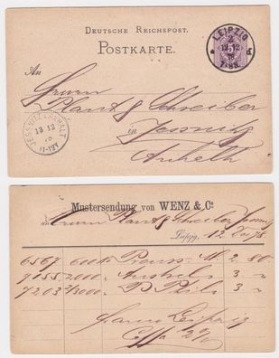 94325 DR Ganzsachen Postkarte P10 Zudruck Mustersendung Wenz & Co. Leipzig 1878