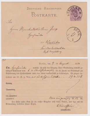 95062 DR Ganzsachen Postkarte P10 Zudruck Geldeingang Schatzmeister Berlin 1880