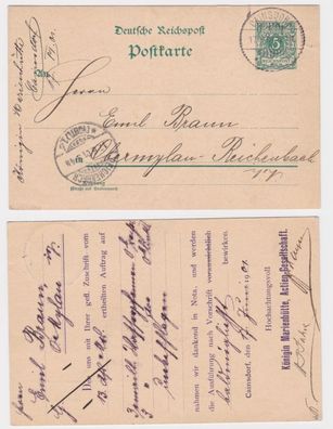 95972 DR Ganzsachen Postkarte P36 Zudruck Königin Marienhütte AG Cainsdorf 1901