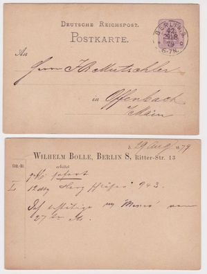 96077 DR Ganzsachen Postkarte P10 Zudruck Wilhelm Bolle Berlin 1879
