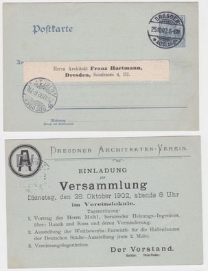96489 Ganzsachen Postkarte P57 Zudruck Vorstand Dresdner Architekten-Verein 1902