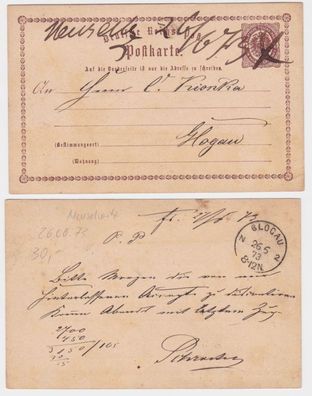 96965 DR Ganzsachen Postkarte P1 Meuselwitz 26.06.1873 nach Glogau