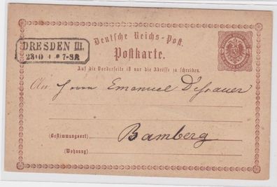 97105 DR Ganzsachen Postkarte P1 Dresden nach Bamberg um 1875