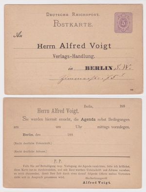 97265 Ganzsachen Postkarte P12 Zudruck Alfred Voigt Verlags-Handlung Berlin 1886