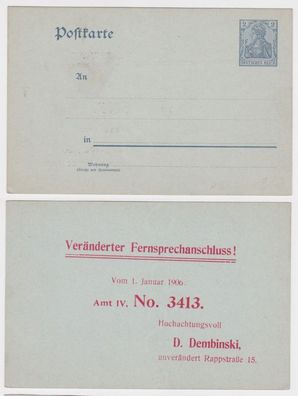 97496 DR Ganzsachen Postkarte P63 Zudruck D. Dembinski Fernsprechanschluss 1906