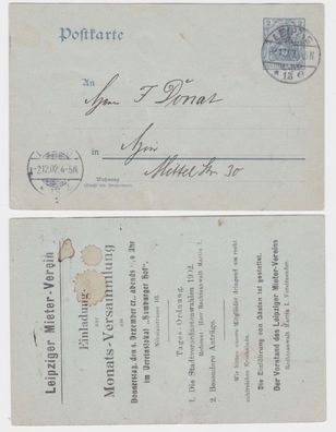 97613 DR Ganzsachen Postkarte P63 Zudruck Leipziger Mieter-Verein 1902