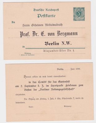 97791 DR Ganzsachen Postkarte P20 Zudruck Prof. Dr. E. von Bergmann Berlin 1898