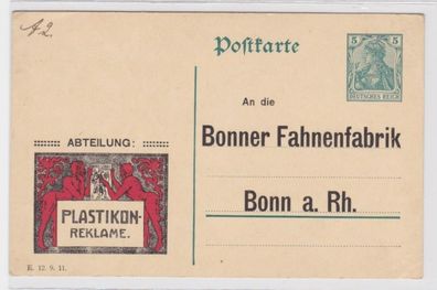 97954 DR Ganzsache Postkarte P90 Zudruck Bonner Fahnenfabrik Plastikon Reklame