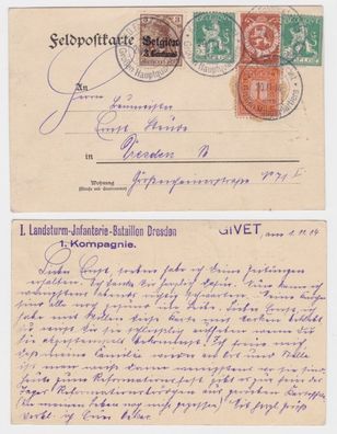 98955 Postkarte K.D. Feldpost des großen Hauptquartiers Belgien 20.11.1914