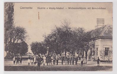 85352 Ak Cservenka Wochenmarktplatz mit Gemeindehaus um 1915