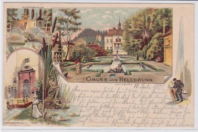 90784 AK Gruss aus Hellbrunn - Neptungrotte, Marmorbassins 1897