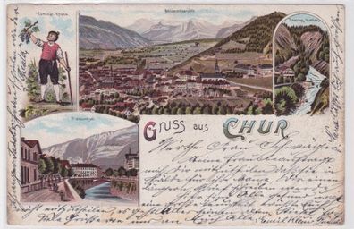 94264 AK Gruss aus Chur - Plessurquai, Passugg-Quellen & Veltliner Knabe 1900