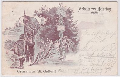 83206 Ak Gruß aus St. Gallen Arbeiterweltfeiertag 1903